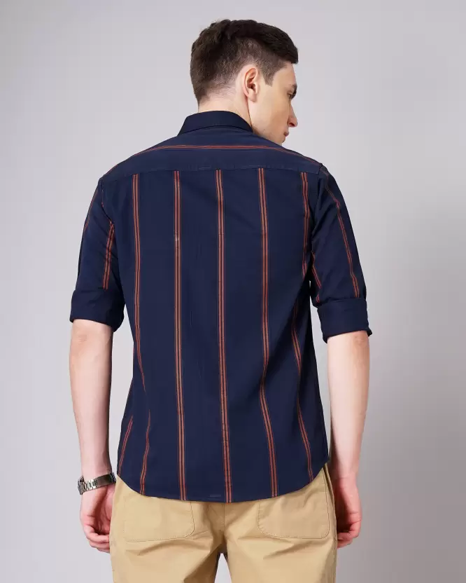 Over Size Strip Men Dark Blue Shirt - Image 3