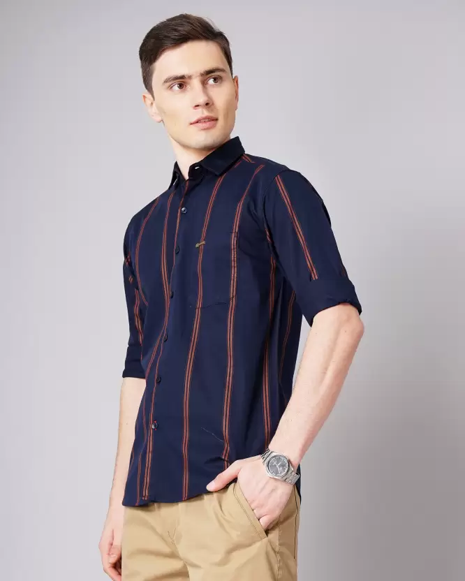 Over Size Strip Men Dark Blue Shirt - Image 2